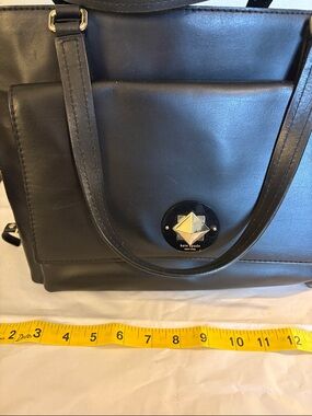 kate spade Black Leather Tote with Gold-Tone Geometric Emblem